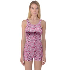 Abstract Pink Squares One Piece Boyleg Swimsuit by BangZart