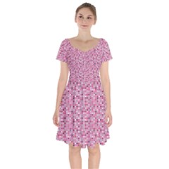 Abstract Pink Squares Short Sleeve Bardot Dress by BangZart