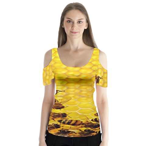 Sweden Honey Butterfly Sleeve Cutout Tee  by BangZart