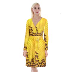 Sweden Honey Long Sleeve Velvet Front Wrap Dress by BangZart