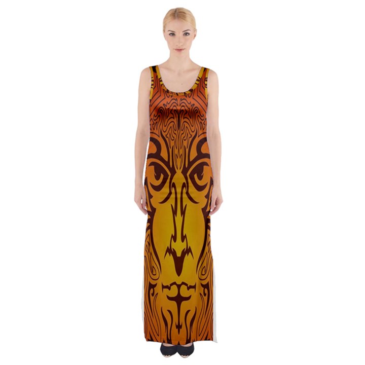 Lion Man Tribal Maxi Thigh Split Dress