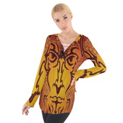 Lion Man Tribal Women s Tie Up Tee by BangZart