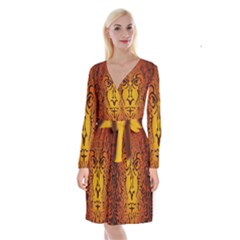 Lion Man Tribal Long Sleeve Velvet Front Wrap Dress by BangZart