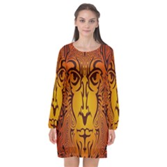 Lion Man Tribal Long Sleeve Chiffon Shift Dress  by BangZart