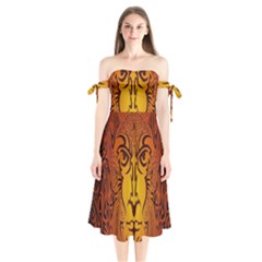 Lion Man Tribal Shoulder Tie Bardot Midi Dress by BangZart