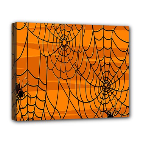 Vector Seamless Pattern With Spider Web On Orange Deluxe Canvas 20  X 16   by BangZart