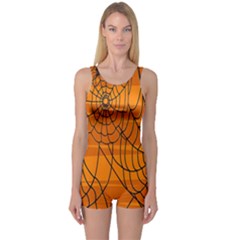 Vector Seamless Pattern With Spider Web On Orange One Piece Boyleg Swimsuit by BangZart