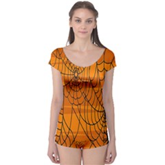 Vector Seamless Pattern With Spider Web On Orange Boyleg Leotard  by BangZart