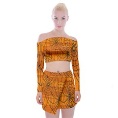 Vector Seamless Pattern With Spider Web On Orange Off Shoulder Top With Skirt Set by BangZart