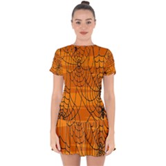 Vector Seamless Pattern With Spider Web On Orange Drop Hem Mini Chiffon Dress by BangZart