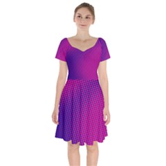 Purple Pink Dots Short Sleeve Bardot Dress