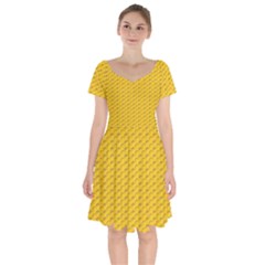 Yellow Dots Pattern Short Sleeve Bardot Dress