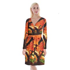 Maple Tree Nice Long Sleeve Velvet Front Wrap Dress by BangZart