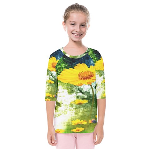 Yellow Flowers Kids  Quarter Sleeve Raglan Tee by BangZart