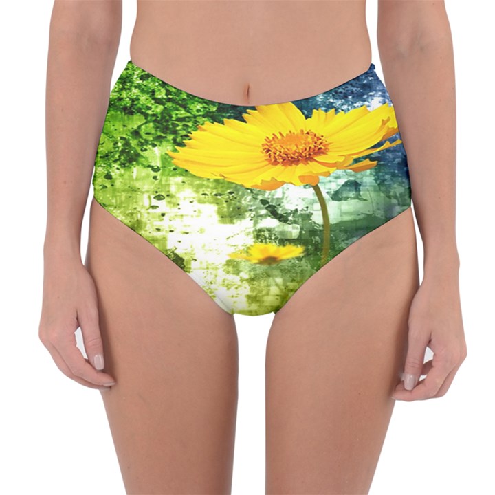 Yellow Flowers Reversible High-Waist Bikini Bottoms