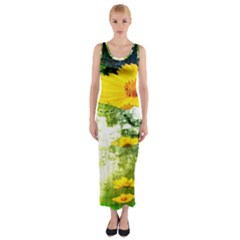 Yellow Flowers Fitted Maxi Dress by BangZart