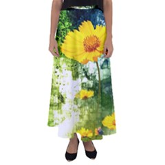 Yellow Flowers Flared Maxi Skirt