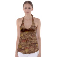 Brown Texture Babydoll Tankini Top