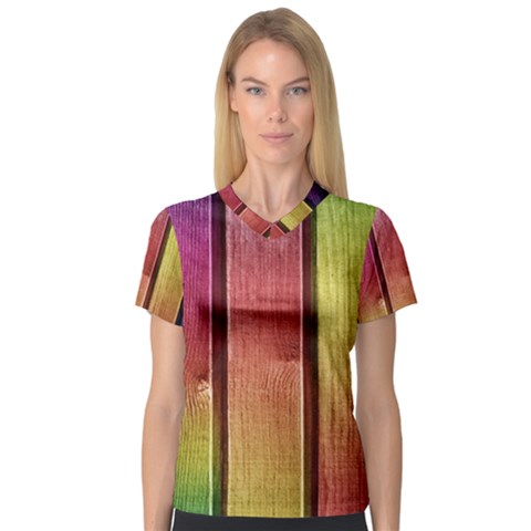 Colourful Wood Painting Women s V-neck Sport Mesh Tee by BangZart