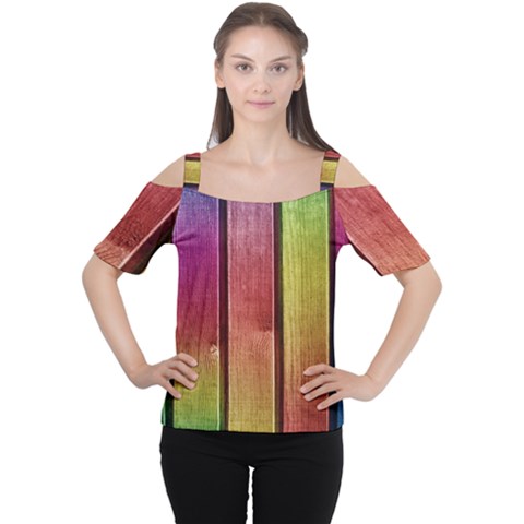 Colourful Wood Painting Women s Cutout Shoulder Tee by BangZart