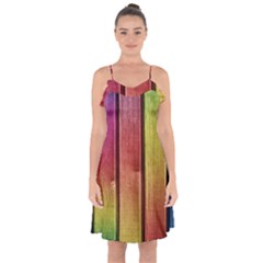 Colourful Wood Painting Ruffle Detail Chiffon Dress by BangZart