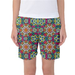 Jewel Tiles Kaleidoscope Women s Basketball Shorts by WolfepawFractals