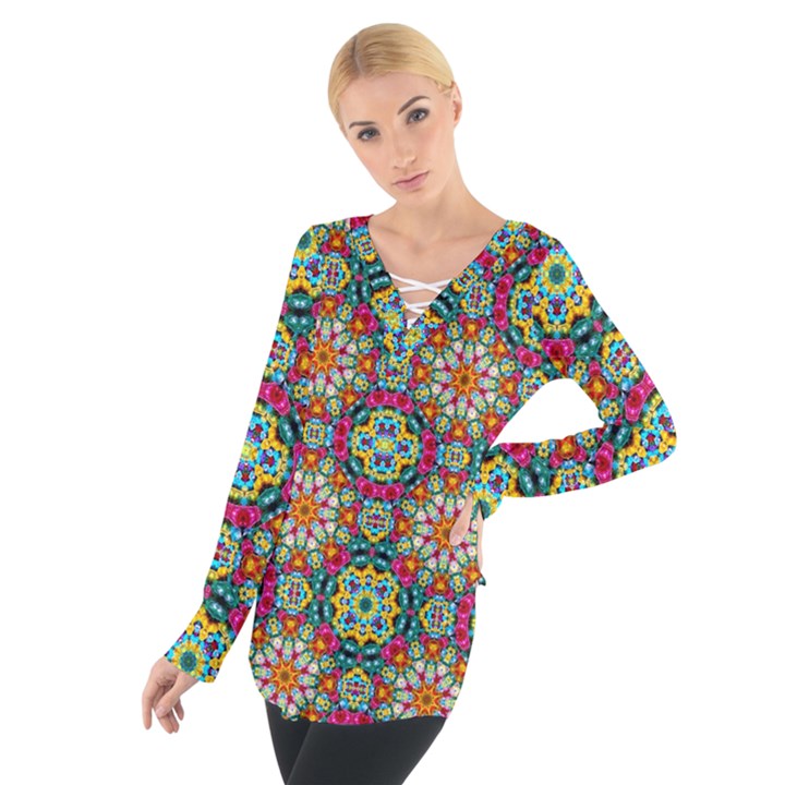 Jewel Tiles Kaleidoscope Women s Tie Up Tee