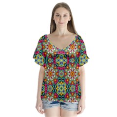 Jewel Tiles Kaleidoscope Flutter Sleeve Top by WolfepawFractals