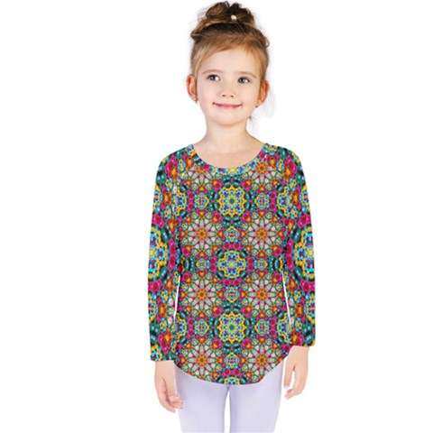 Jewel Tiles Kaleidoscope Kids  Long Sleeve Tee by WolfepawFractals