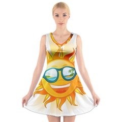 Cartoon Sun V-Neck Sleeveless Skater Dress