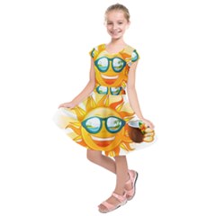 Cartoon Sun Kids  Short Sleeve Dress