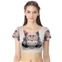 Woman Sugar Skull Short Sleeve Crop Top (Tight Fit) View1