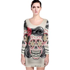 Woman Sugar Skull Long Sleeve Bodycon Dress