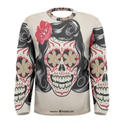 Woman Sugar Skull Men s Long Sleeve Tee by LimeGreenFlamingo