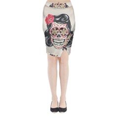 Woman Sugar Skull Midi Wrap Pencil Skirt