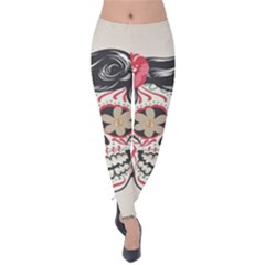 Woman Sugar Skull Velvet Leggings by LimeGreenFlamingo