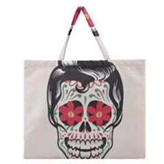 Man Sugar Skull Zipper Large Tote Bag by LimeGreenFlamingo