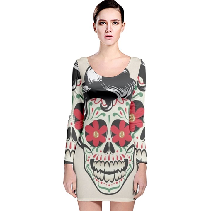 Man Sugar Skull Long Sleeve Velvet Bodycon Dress