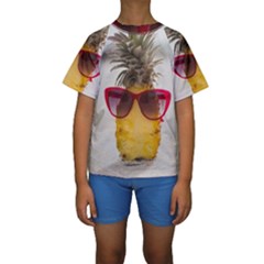 Pineapple With Sunglasses Kids  Short Sleeve Swimwear by ThreadsBySkyBox