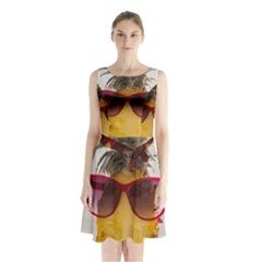 Pineapple With Sunglasses Sleeveless Waist Tie Chiffon Dress