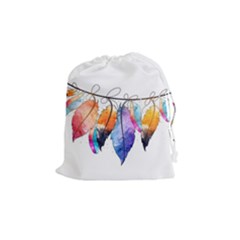 Watercolor Feathers Drawstring Pouches (medium)  by LimeGreenFlamingo