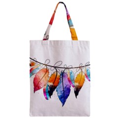 Watercolor Feathers Zipper Classic Tote Bag by LimeGreenFlamingo