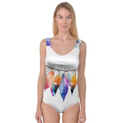 Watercolor Feathers Princess Tank Leotard  by LimeGreenFlamingo