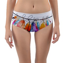 Watercolor Feathers Reversible Mid-waist Bikini Bottoms by LimeGreenFlamingo