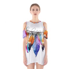 Watercolor Feathers Shoulder Cutout One Piece