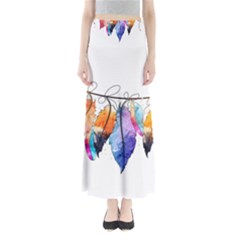 Watercolor Feathers Full Length Maxi Skirt