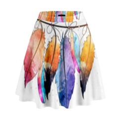 Watercolor Feathers High Waist Skirt