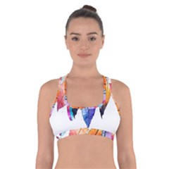 Watercolor Feathers Cross Back Sports Bra by LimeGreenFlamingo