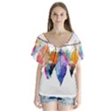 Watercolor Feathers Flutter Sleeve Top View1