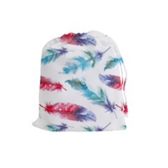 Watercolor Feather Background Drawstring Pouches (large)  by LimeGreenFlamingo